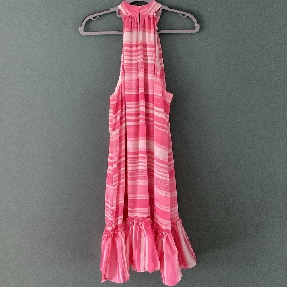 Trina Turk Zuri Pink Striped Ruffle Hem Halter Mini Dress Size XL New - Picture 4 of 6